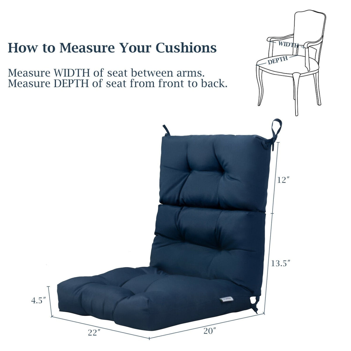 22 x 44 Inch Tufted Outdoor Patio Chair Seating Pad-Blue-Outdoor Furniture Accessories-DECOROLALA