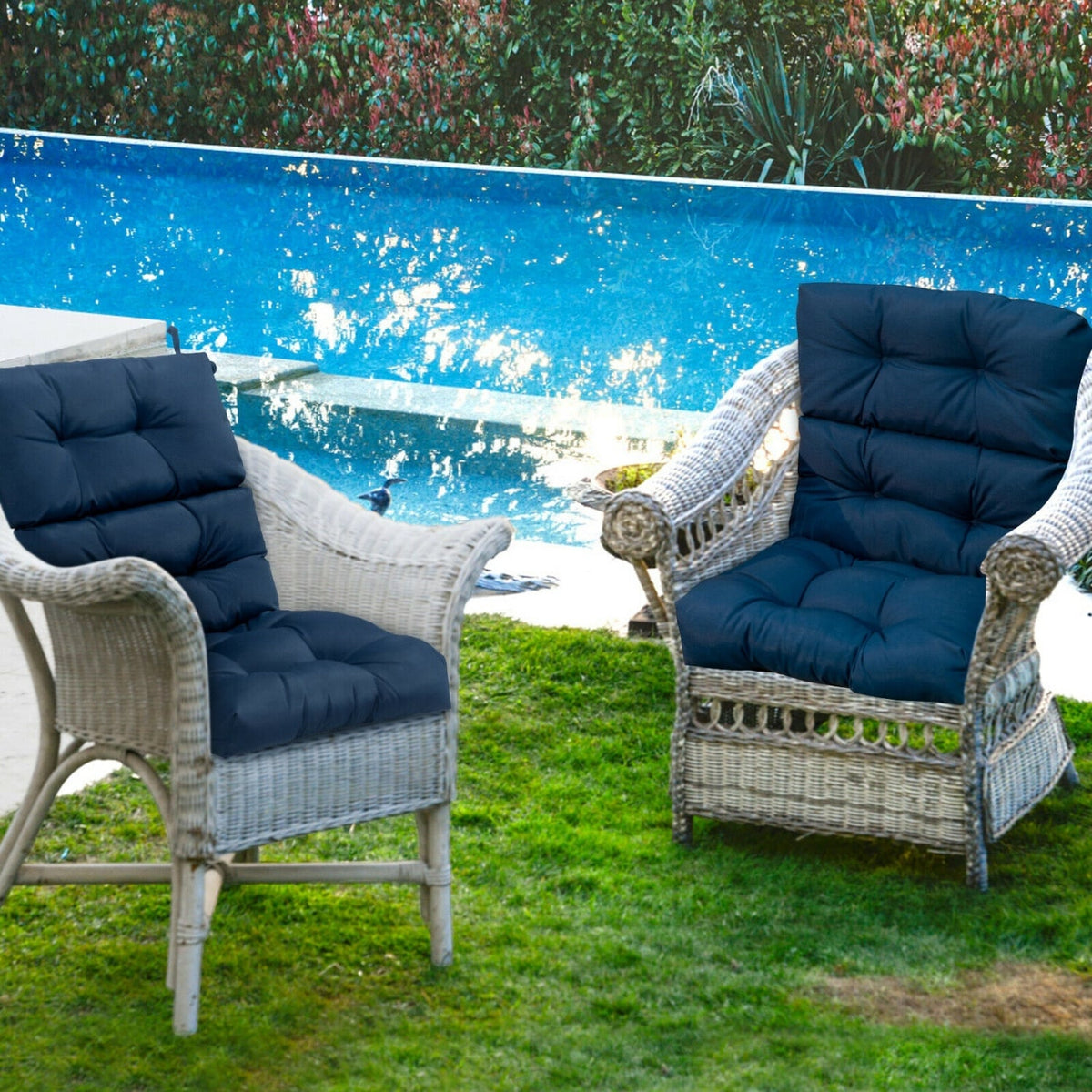 22 x 44 Inch Tufted Outdoor Patio Chair Seating Pad-Blue-Outdoor Furniture Accessories-DECOROLALA