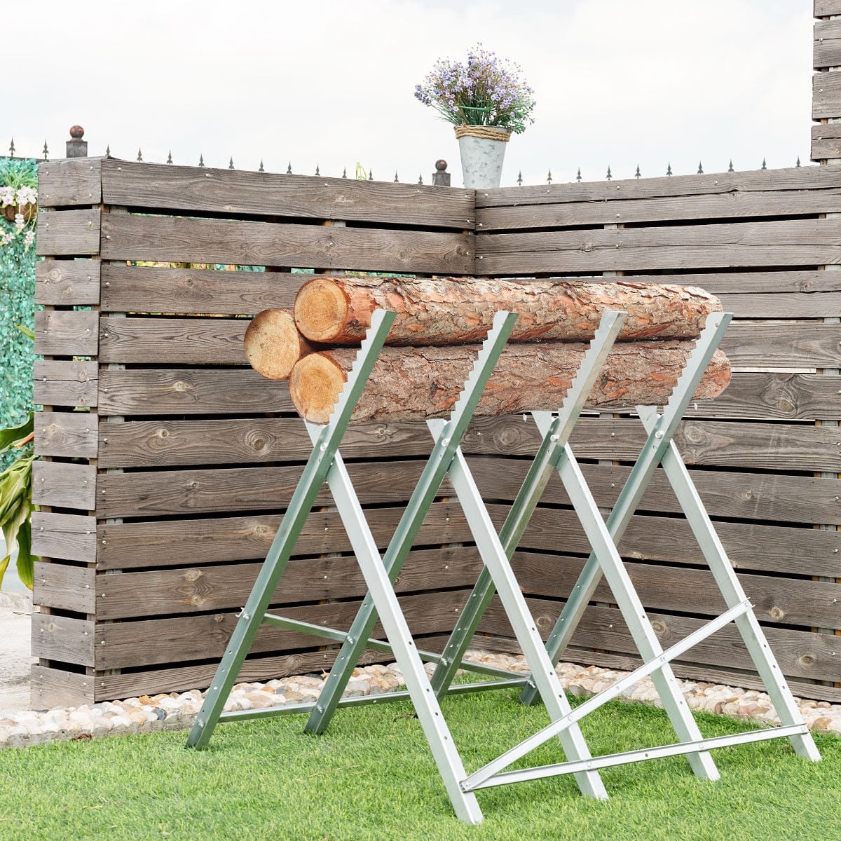 220 lbs Heavy Duty Portable Foldable Steel Sawhorse-Garages-DECOROLALA
