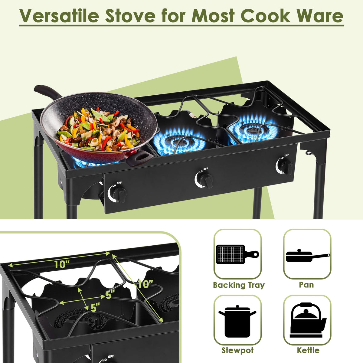 225000 BTU Portable Propane 3 Burner Gas Cooker-Outdoor Grills-DECOROLALA
