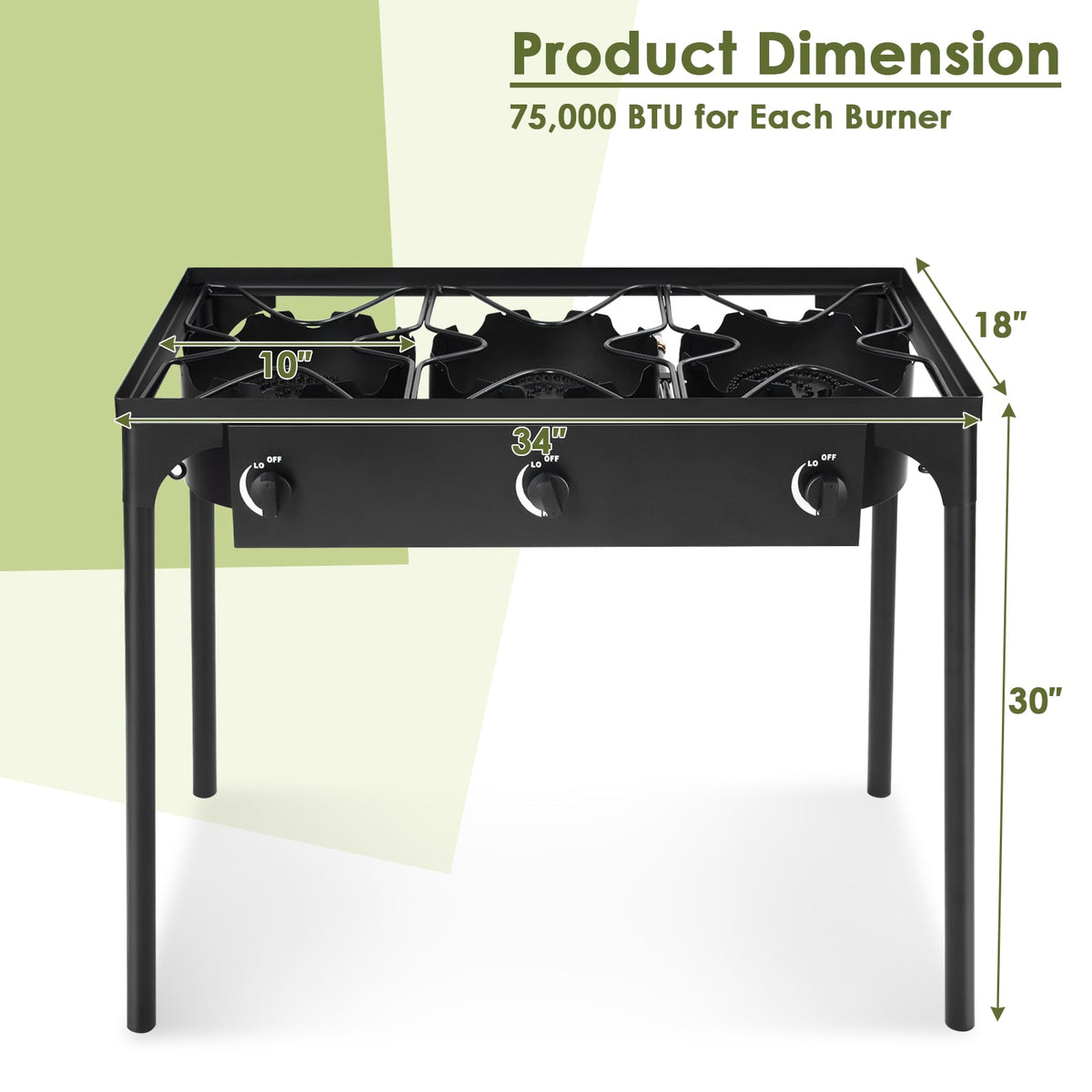 225000 BTU Portable Propane 3 Burner Gas Cooker-Outdoor Grills-DECOROLALA
