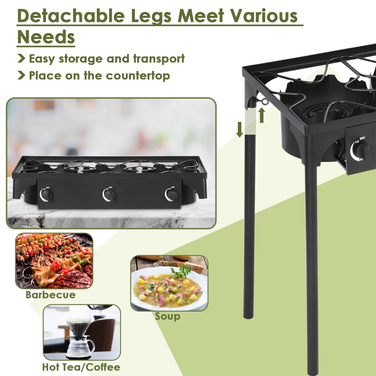 225000 BTU Portable Propane 3 Burner Gas Cooker-Outdoor Grills-DECOROLALA