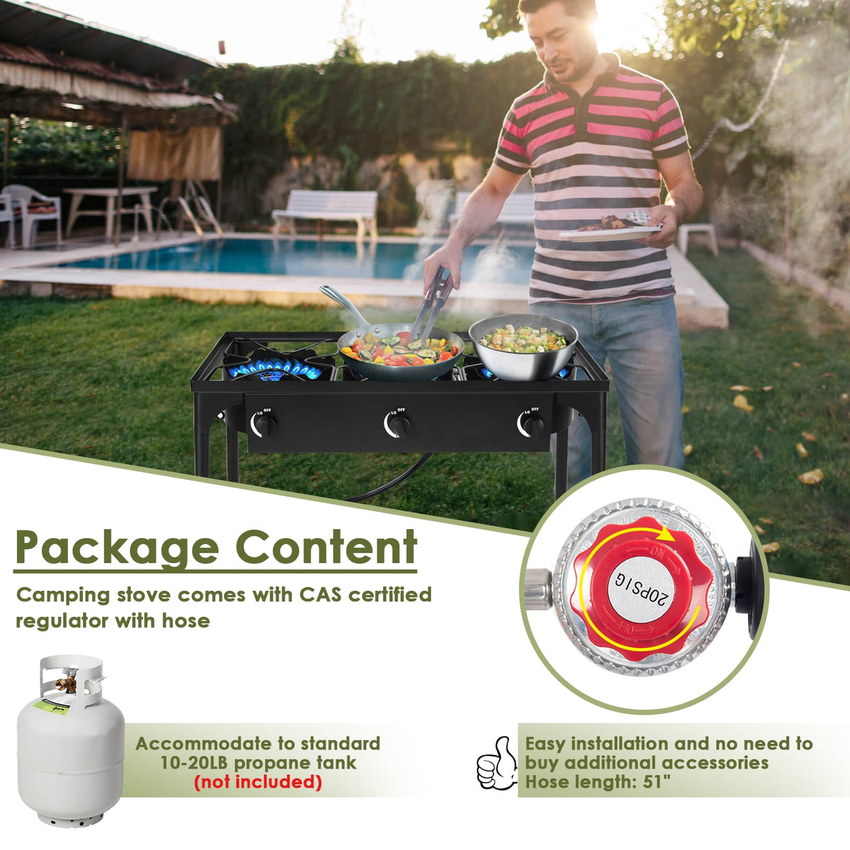 225000 BTU Portable Propane 3 Burner Gas Cooker-Outdoor Grills-DECOROLALA