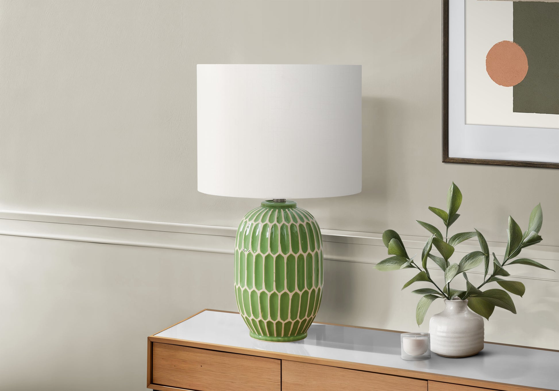 22"H Blue Ceramic Table Lamp with Ivory Shade-Lighting-DECOROLALA