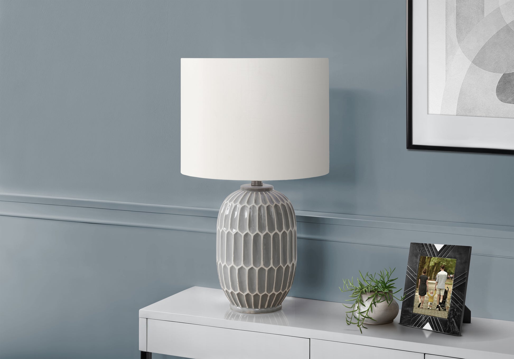 22"H Blue Ceramic Table Lamp with Ivory Shade-Lighting-DECOROLALA