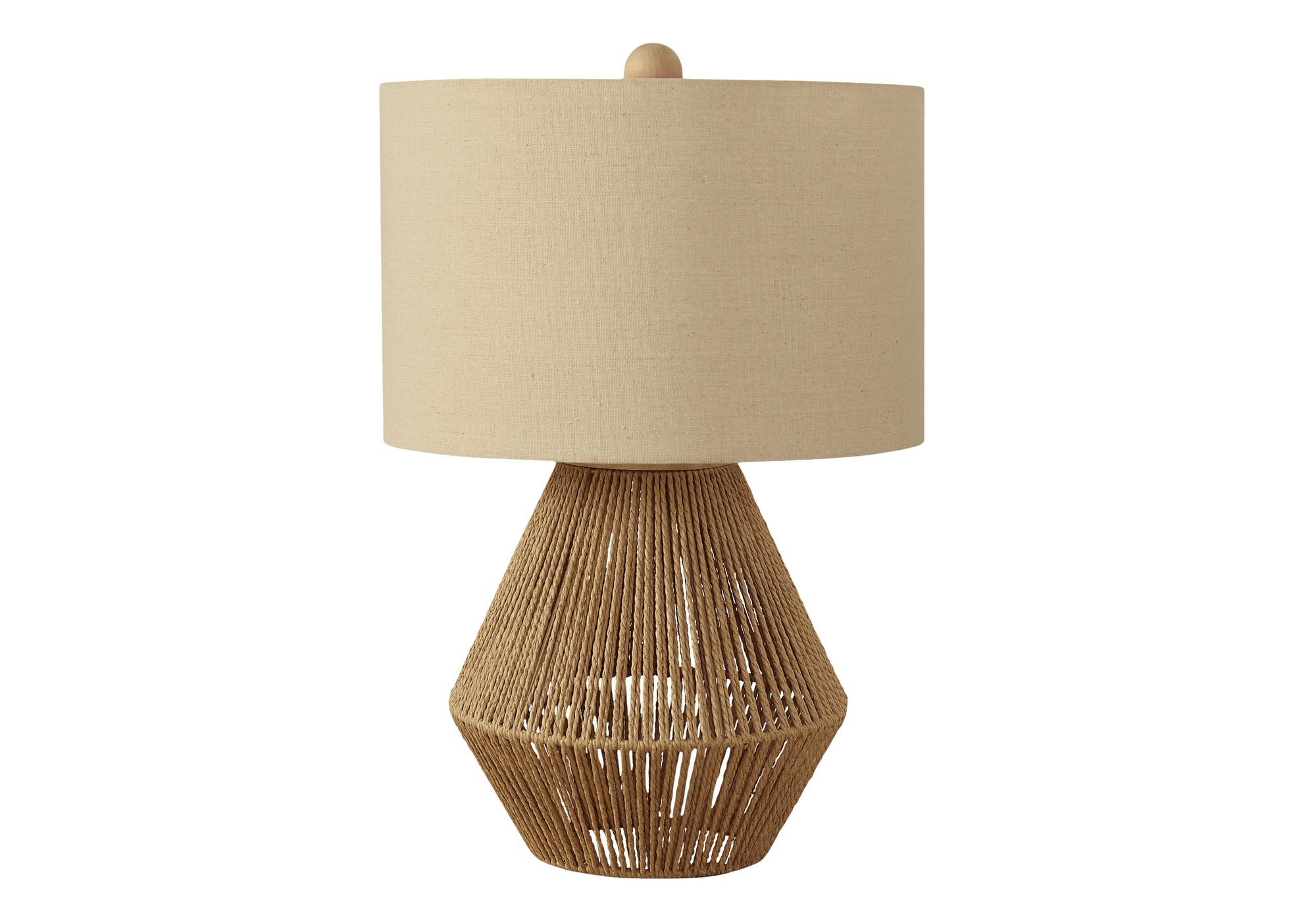 22"H Boho Table Lamp Brown Rope Beige Shade-Lighting-DECOROLALA