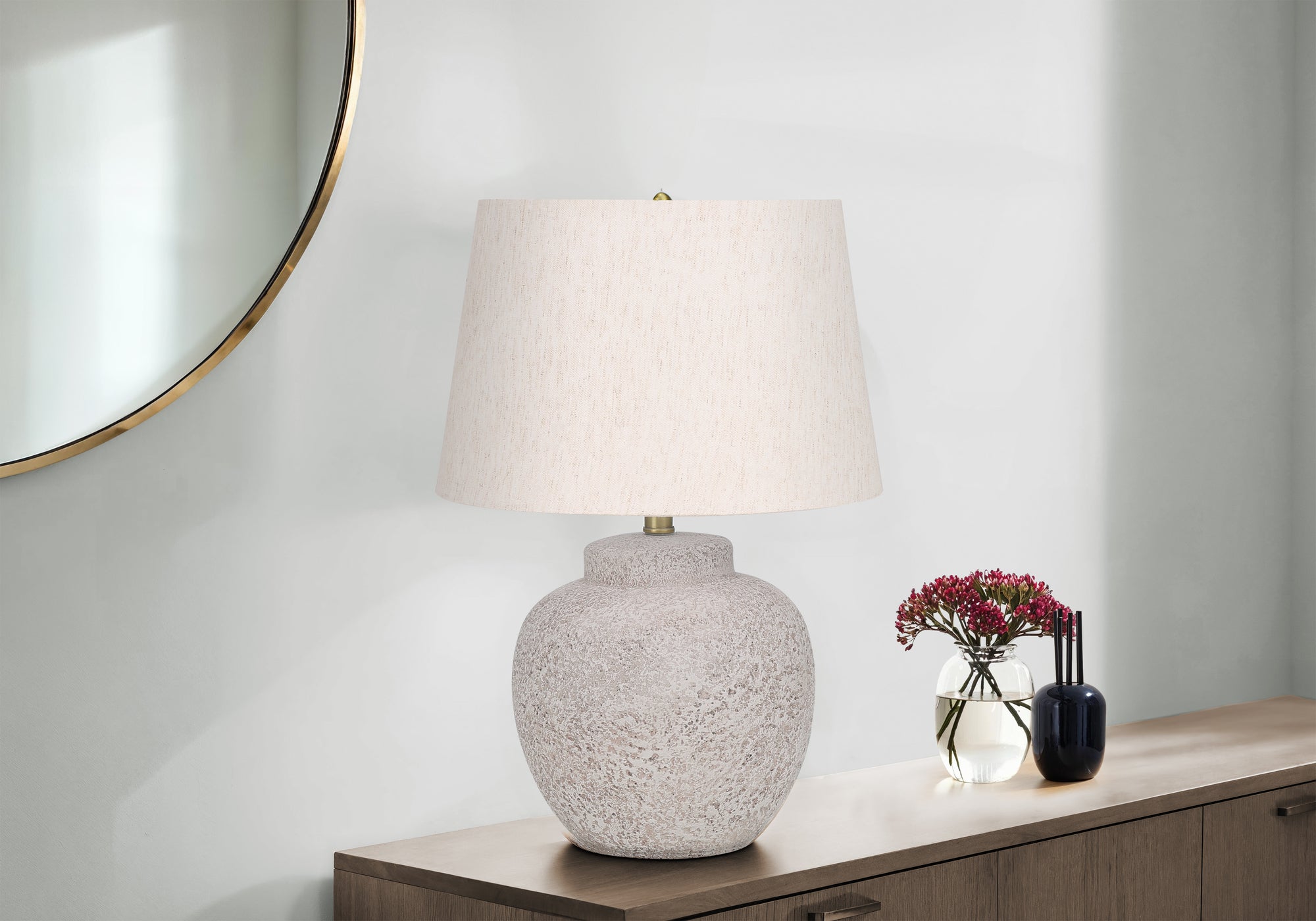 22"H Table Lamp with Cream Concrete Base and Ivory Shade-Lighting-DECOROLALA