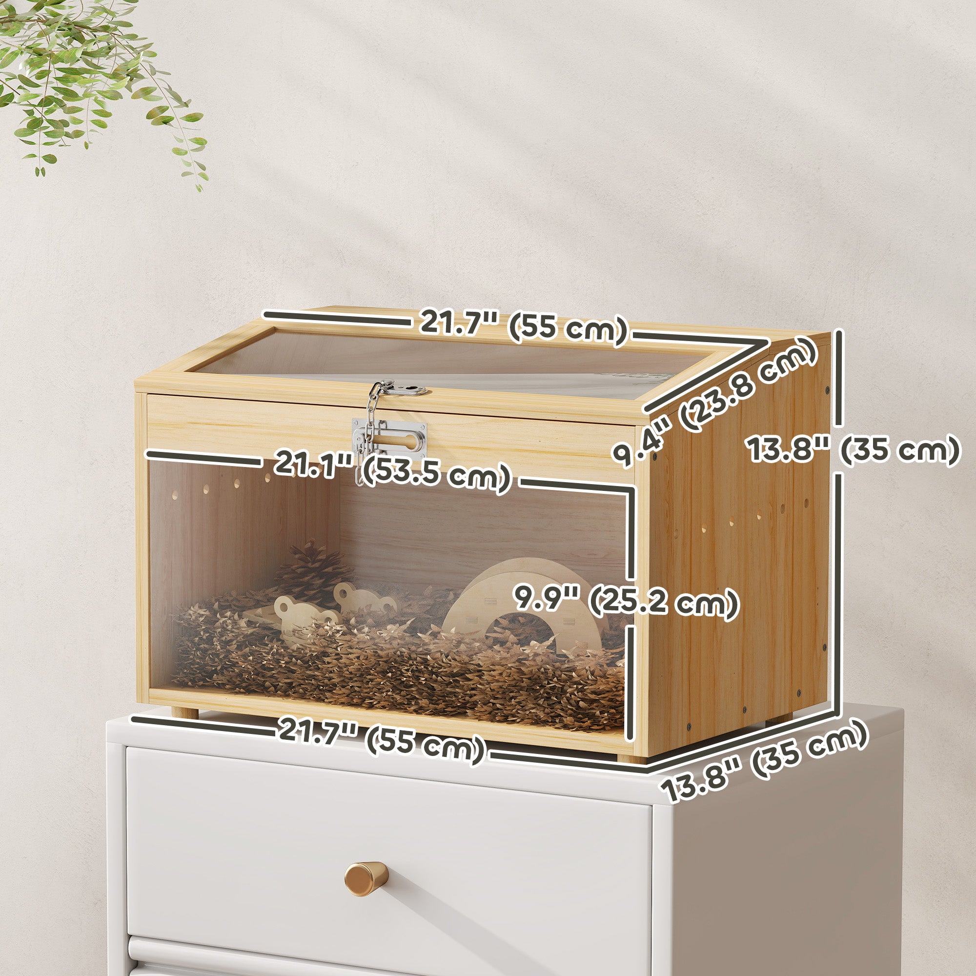 22"L Hamster Cage with Openable Top & Acrylic Windows, Small Animal Cage with Hut, Seesaw, Ladder, Natural Wood-Small Animals-DECOROLALA