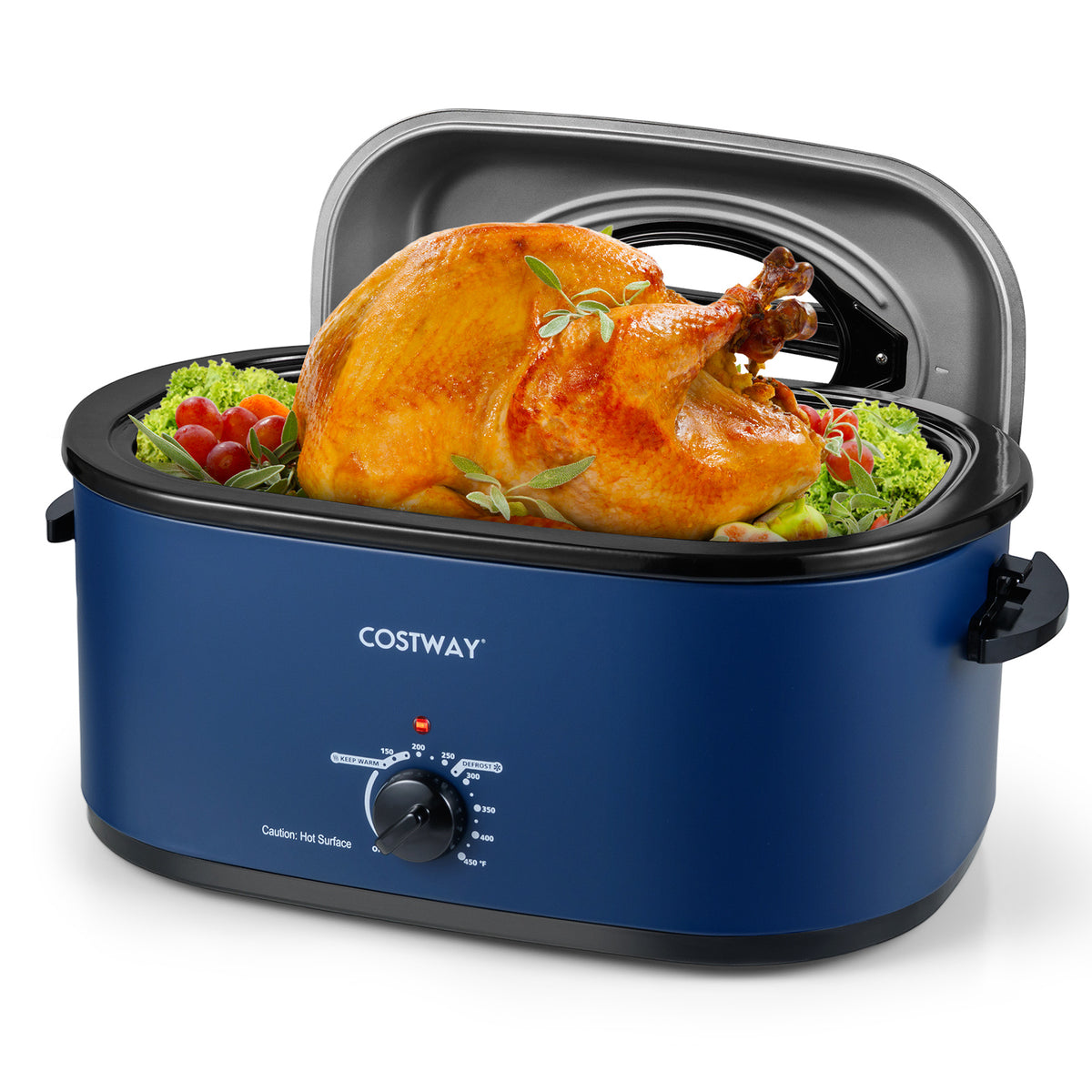 22QT Electric Roaster Oven Turkey Roaster with Visible and Self-Basting Lid-Navy-Cookware & Bakeware-DECOROLALA
