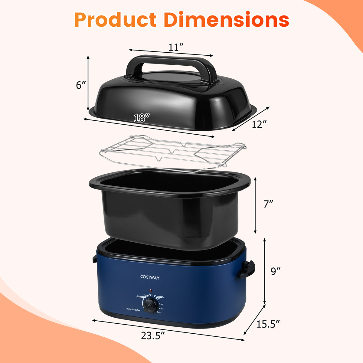 22QT Electric Roaster Oven Turkey Roaster with Visible and Self-Basting Lid-Navy-Cookware & Bakeware-DECOROLALA