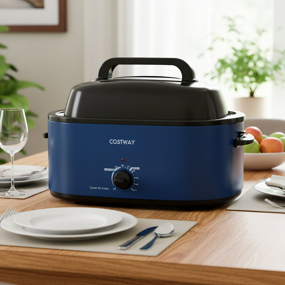 22QT Electric Roaster Oven Turkey Roaster with Visible and Self-Basting Lid-Navy-Cookware & Bakeware-DECOROLALA