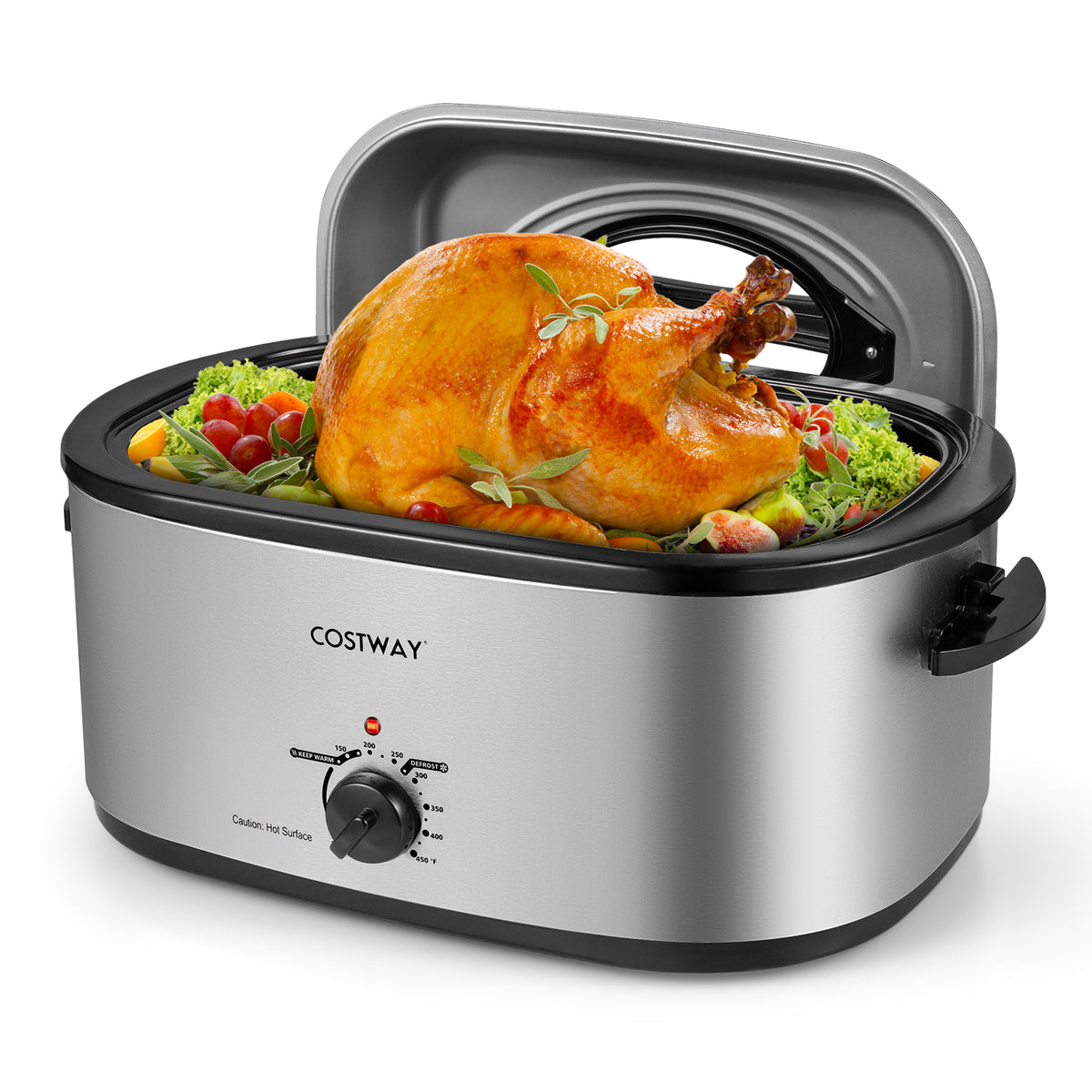 22QT Electric Roaster Oven Turkey Roaster with Visible and Self-Basting Lid-Silver-Cookware & Bakeware-DECOROLALA