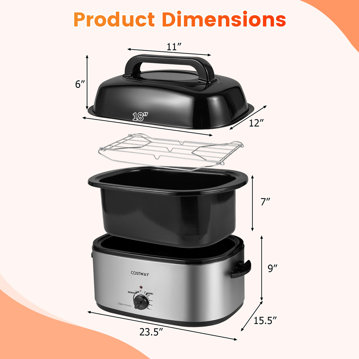 22QT Electric Roaster Oven Turkey Roaster with Visible and Self-Basting Lid-Silver-Cookware & Bakeware-DECOROLALA