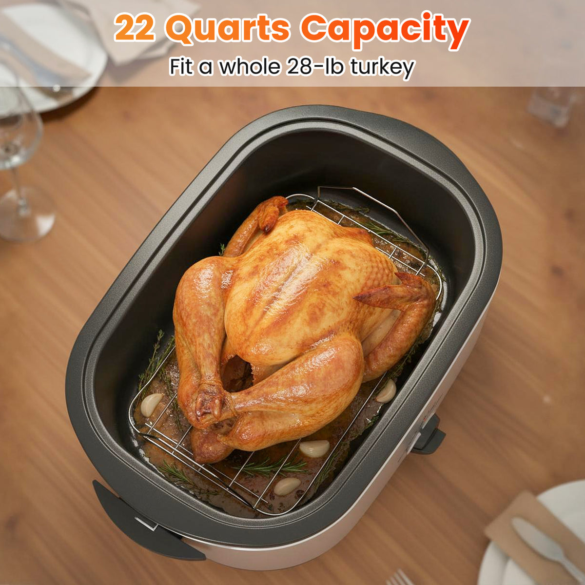 22QT Electric Roaster Oven Turkey Roaster with Visible and Self-Basting Lid-Silver-Cookware & Bakeware-DECOROLALA