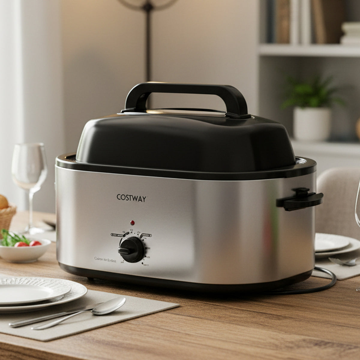 22QT Electric Roaster Oven Turkey Roaster with Visible and Self-Basting Lid-Silver-Cookware & Bakeware-DECOROLALA