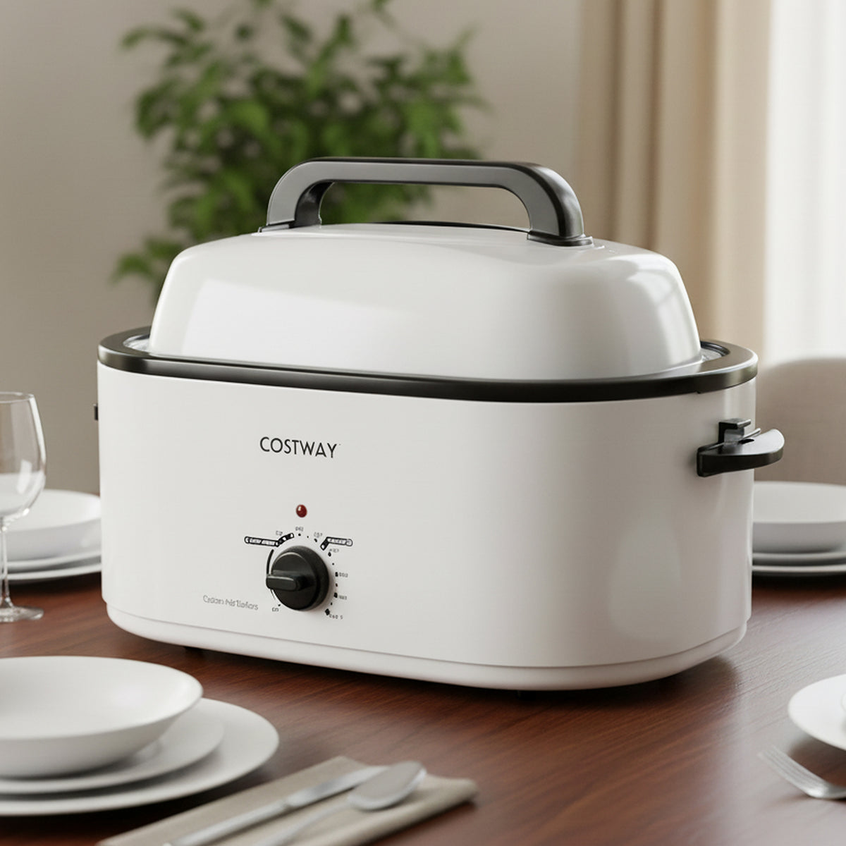 22QT Electric Roaster Oven Turkey Roaster with Visible and Self-Basting Lid-White-Cookware & Bakeware-DECOROLALA