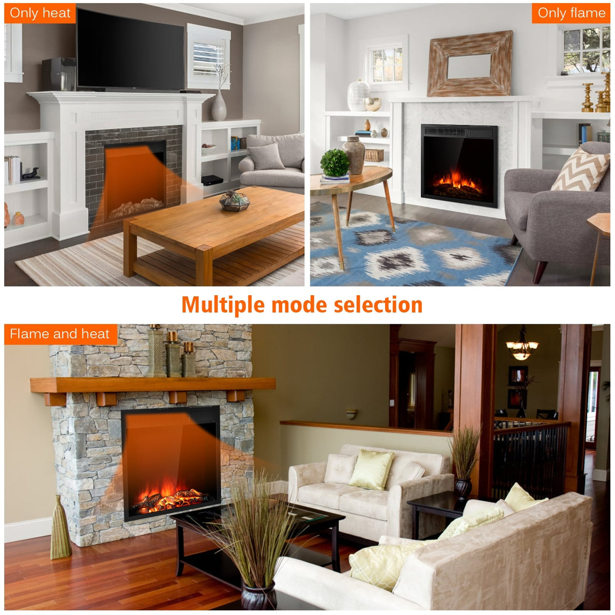 22.5 Inch Electric Fireplace Insert Freestanding and Recessed Heater-Fireplaces-DECOROLALA