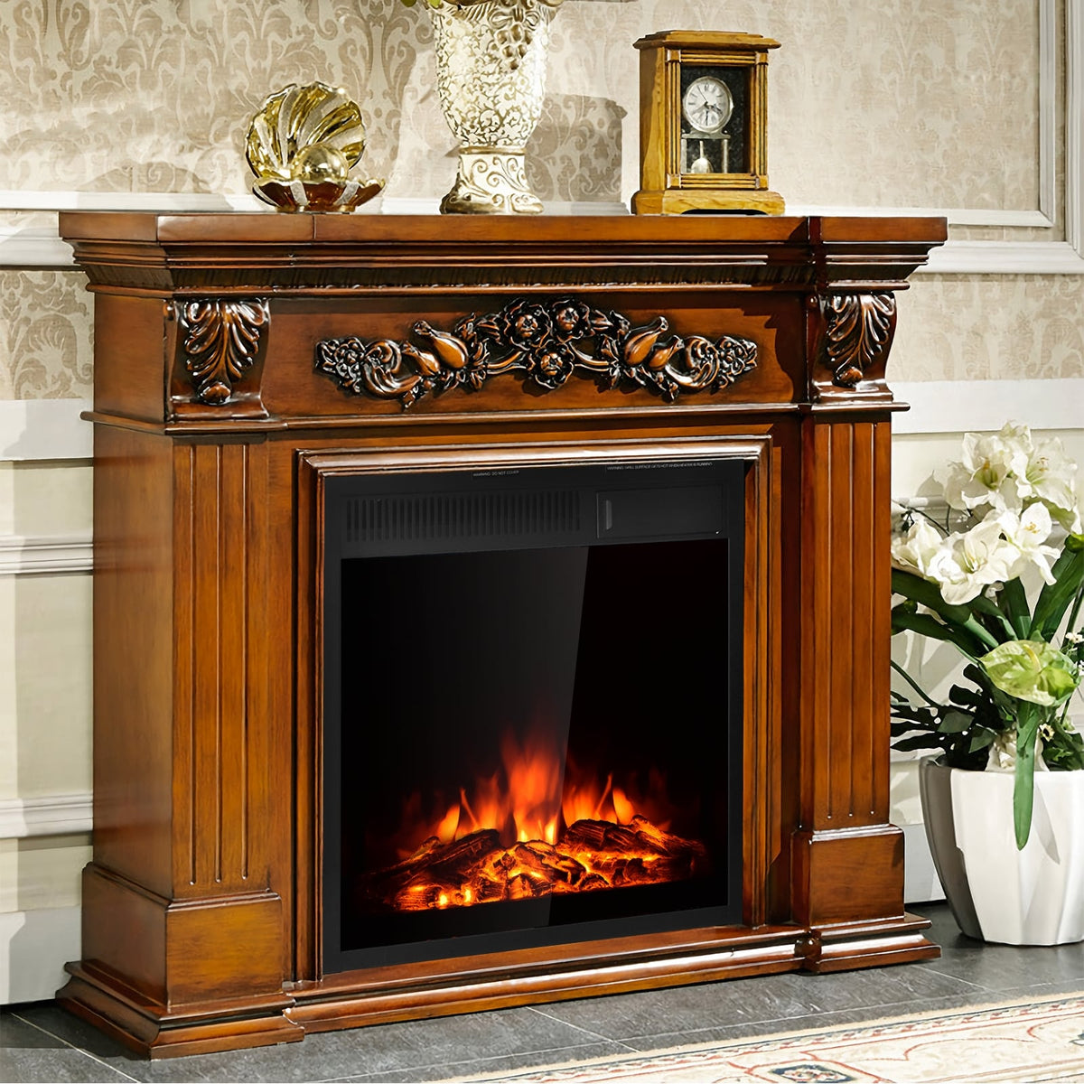 22.5 Inch Electric Fireplace Insert Freestanding and Recessed Heater-Fireplaces-DECOROLALA