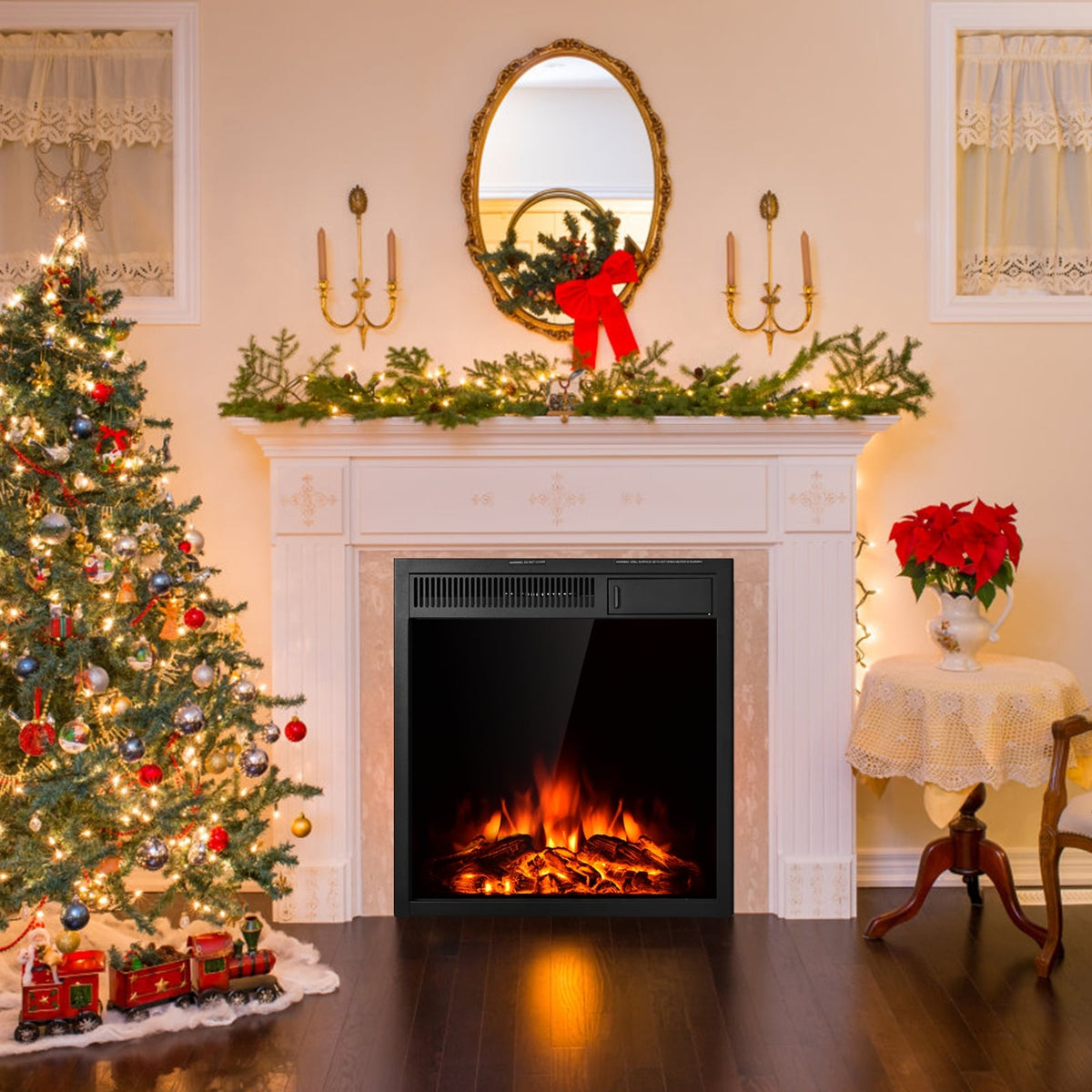 22.5 Inch Electric Fireplace Insert Freestanding and Recessed Heater-Fireplaces-DECOROLALA