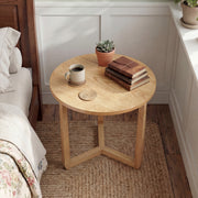 22.5 inch Round Side Table Farmhouse End Table with Sturdy Rubber Wood Legs and Triangular Structure-Natural-End & Side Tables-DECOROLALA