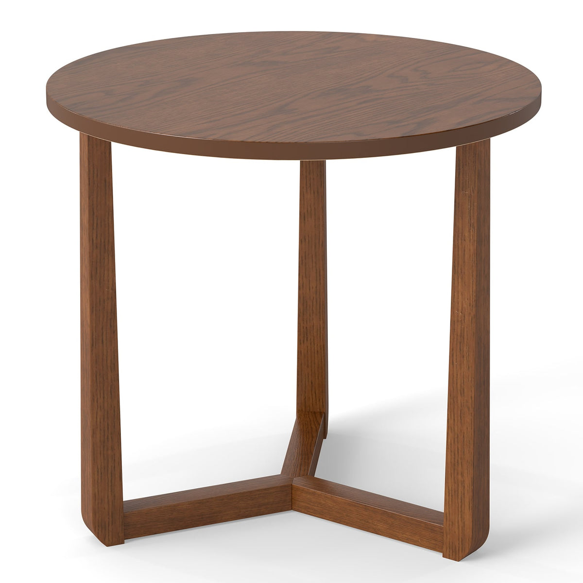 22.5 inch Round Side Table Farmhouse End Table with Sturdy Rubber Wood Legs and Triangular Structure-Walnut-End & Side Tables-DECOROLALA