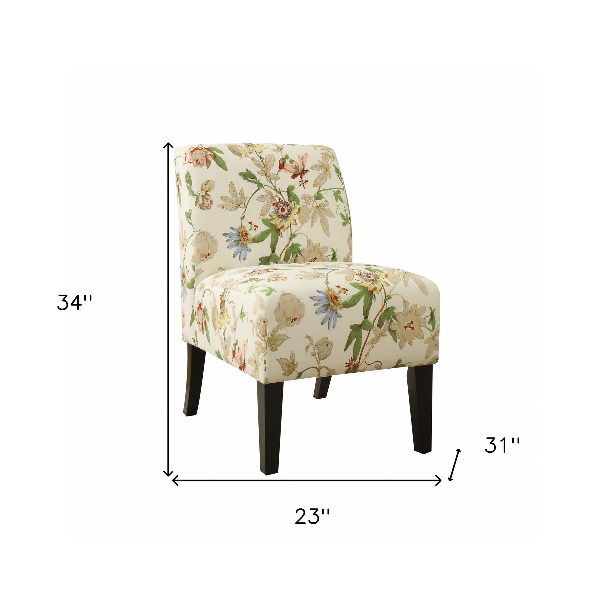 23" Beige and Brown Fabric Floral Side Chair-Accent Chairs-DECOROLALA