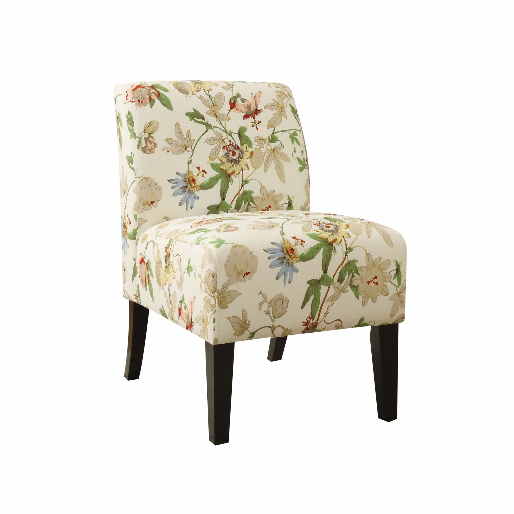 23" Beige and Brown Fabric Floral Side Chair-Accent Chairs-DECOROLALA