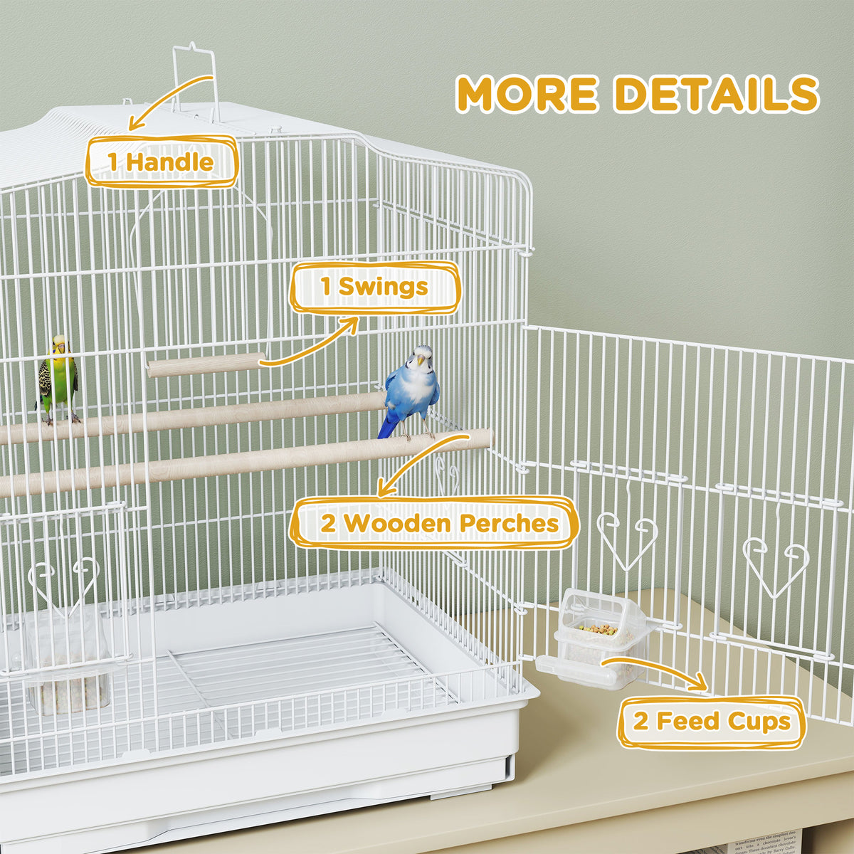 23" Bird Cage for Finches and Canaries - White Metal Enclosure-Birds-DECOROLALA