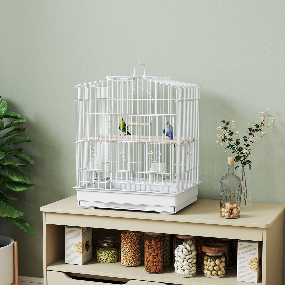 23" Bird Cage for Finches and Canaries - White Metal Enclosure-Birds-DECOROLALA