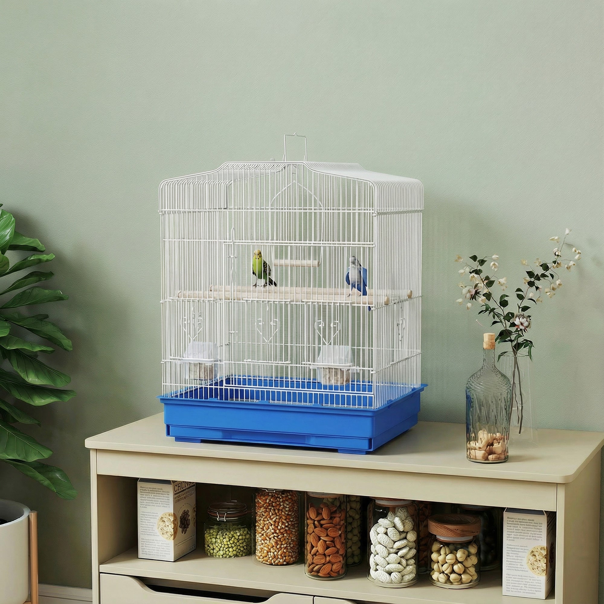 23" Bird Cage with Perches and Feeders for Finches - Blue-Birds-DECOROLALA