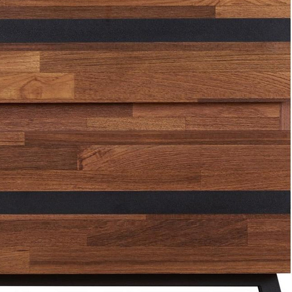 23" Black And Brown Wood And Iron End Table With Two Drawers-End-Side Tables-DECOROLALA