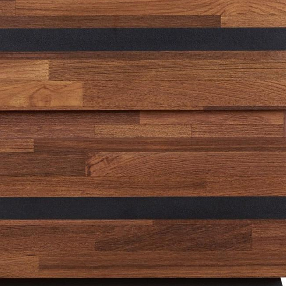 23" Black And Brown Wood And Iron End Table With Two Drawers-End-Side Tables-DECOROLALA