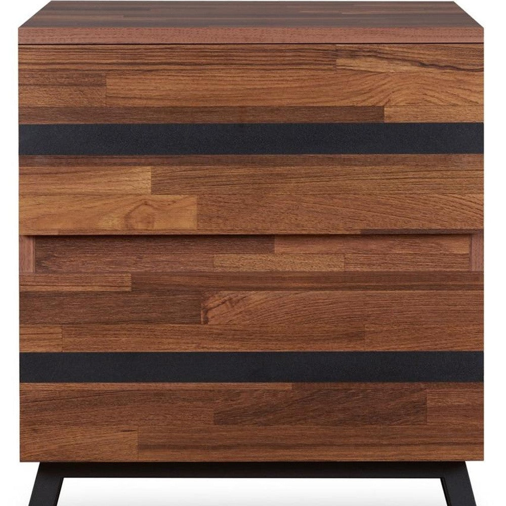 23" Black And Brown Wood And Iron End Table With Two Drawers-End-Side Tables-DECOROLALA