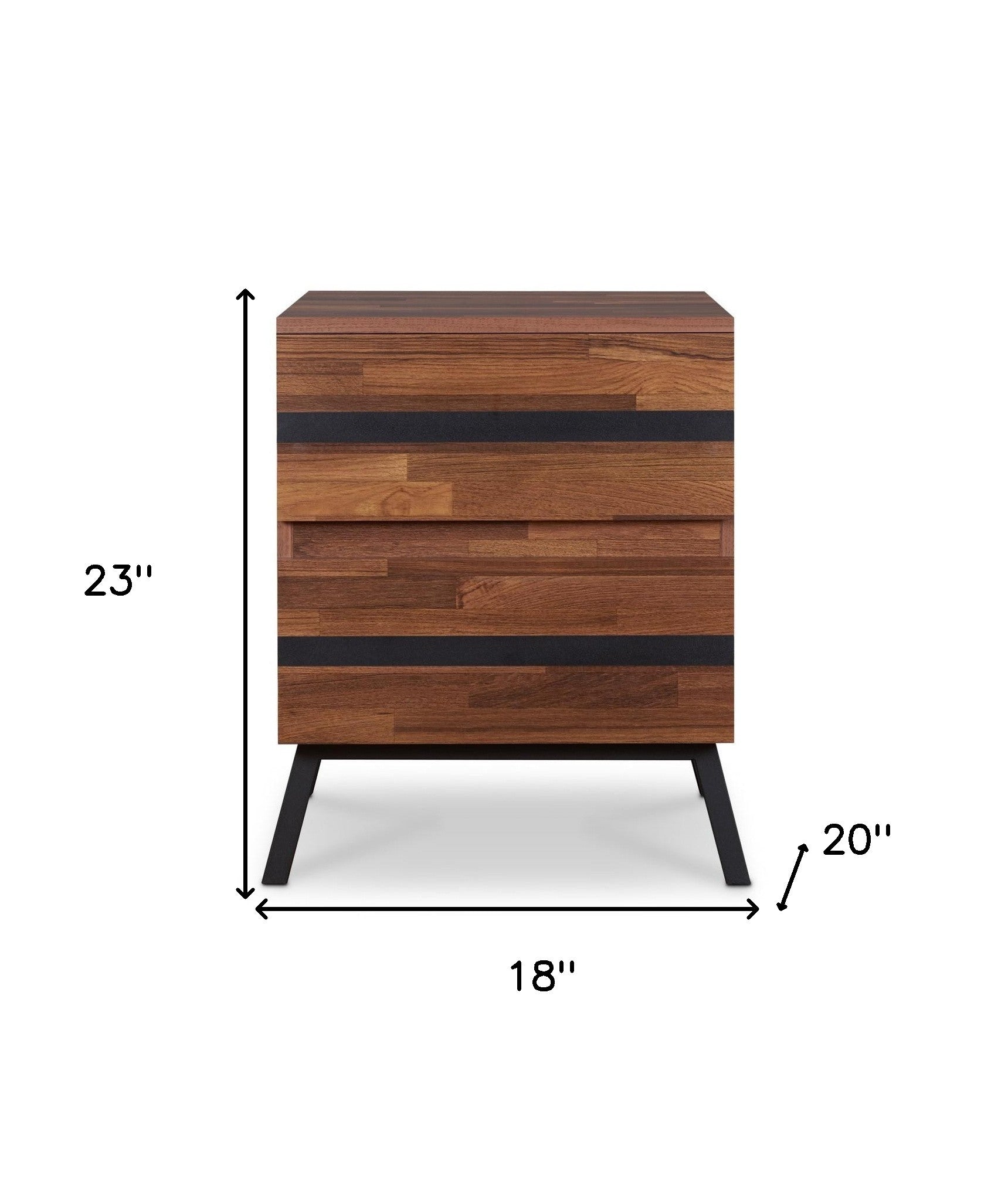 23" Black And Brown Wood And Iron End Table With Two Drawers-End-Side Tables-DECOROLALA