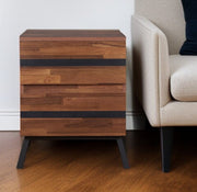 23" Black And Brown Wood And Iron End Table With Two Drawers-End-Side Tables-DECOROLALA