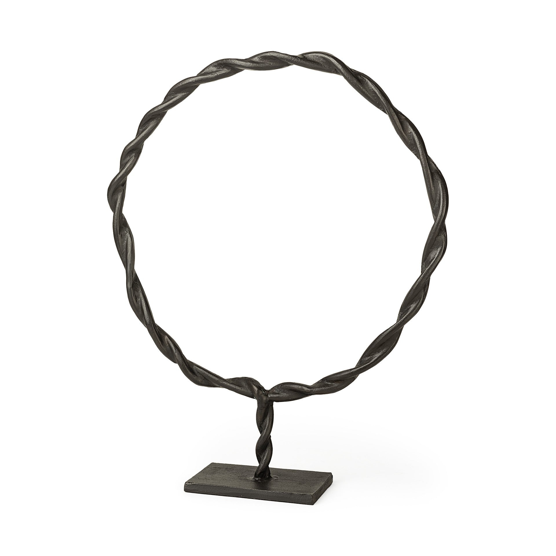 23" Black Metal Round Braided Tabletop Sculpture-Sculptures-DECOROLALA