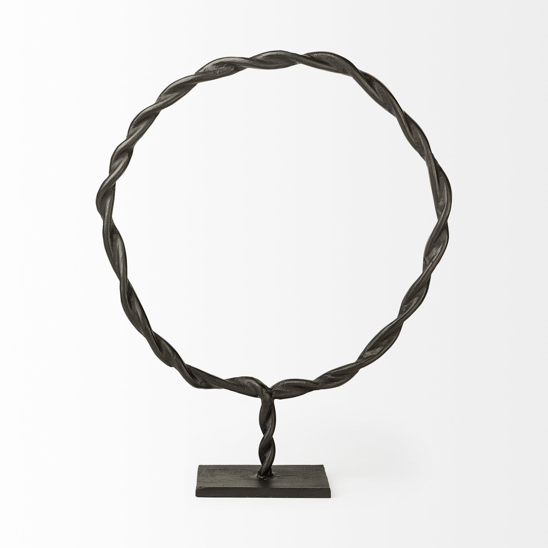 23" Black Metal Round Braided Tabletop Sculpture-Sculptures-DECOROLALA