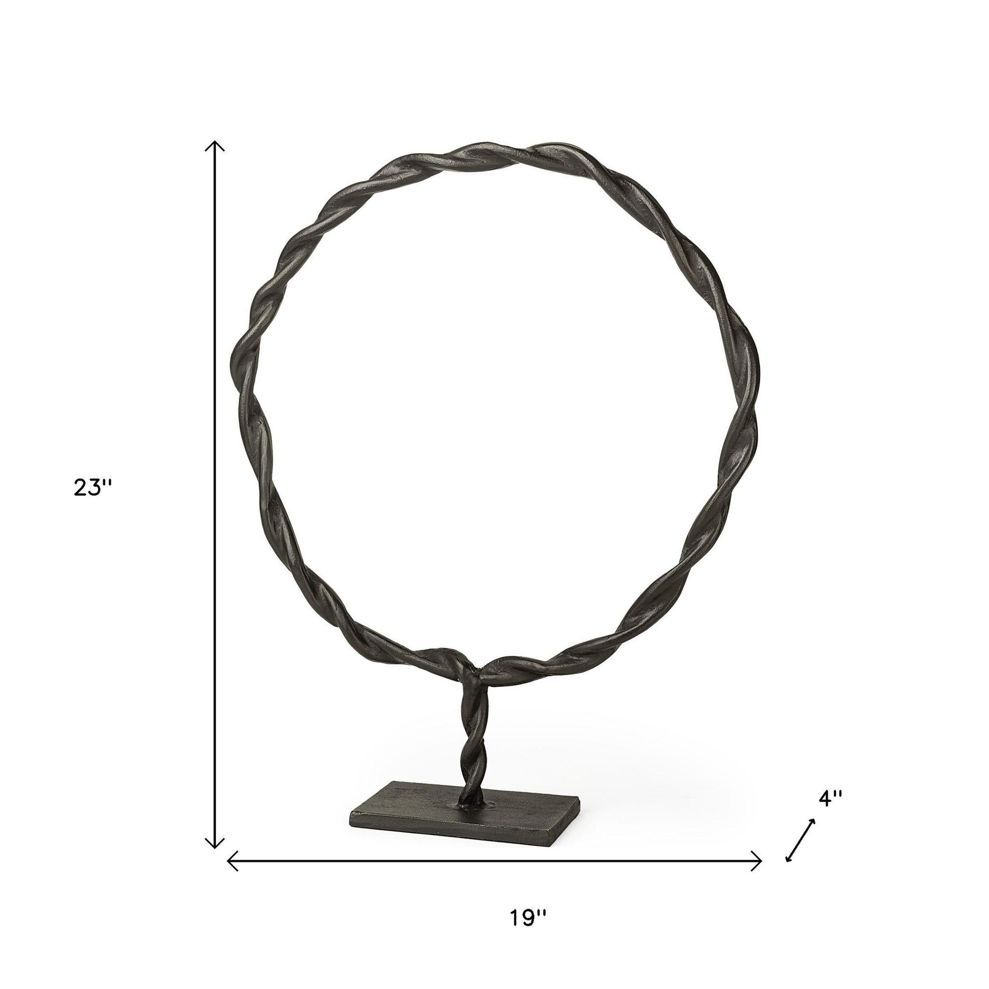 23" Black Metal Round Braided Tabletop Sculpture-Sculptures-DECOROLALA