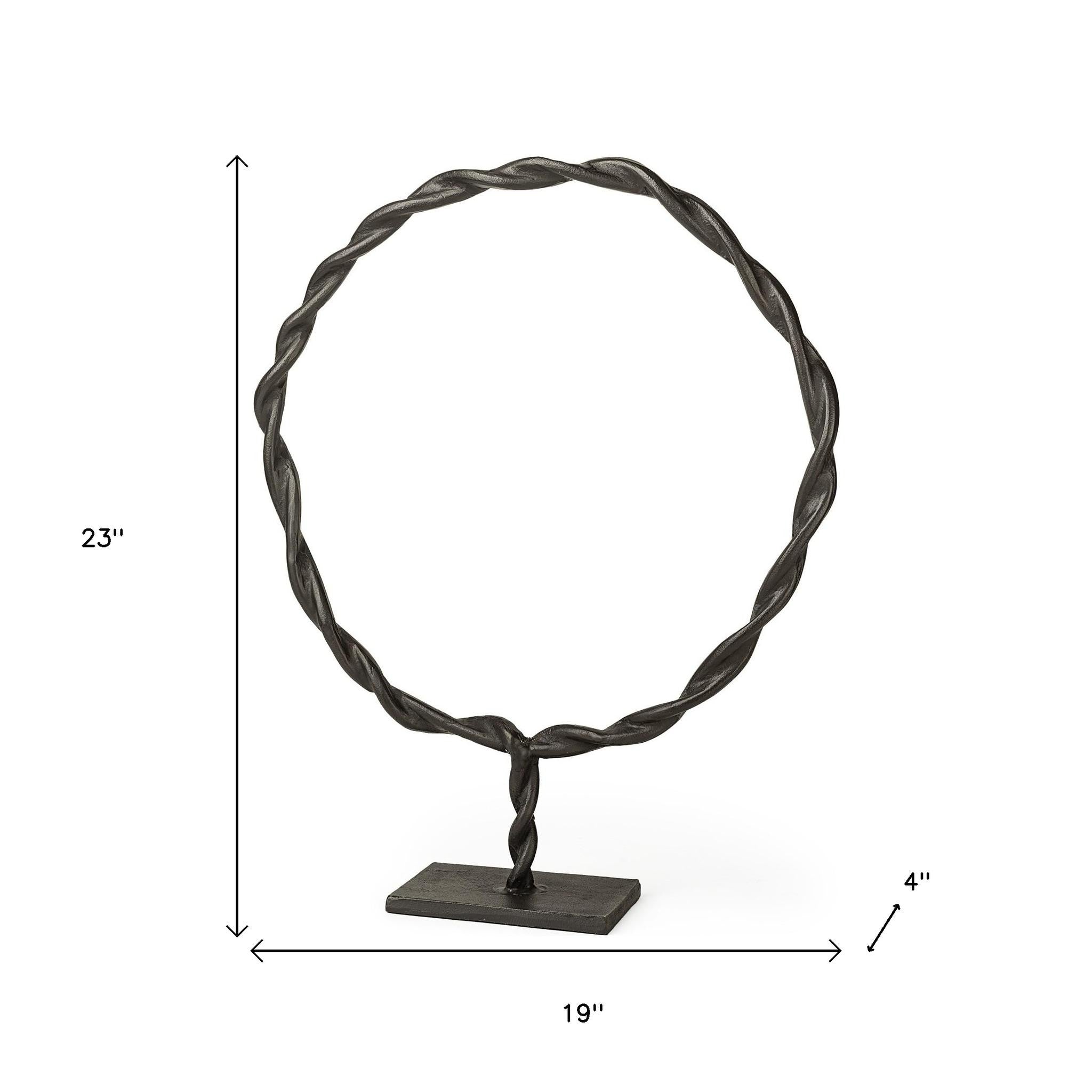 23" Black Metal Round Braided Tabletop Sculpture-Sculptures-DECOROLALA