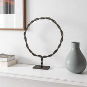 23" Black Metal Round Braided Tabletop Sculpture-Sculptures-DECOROLALA