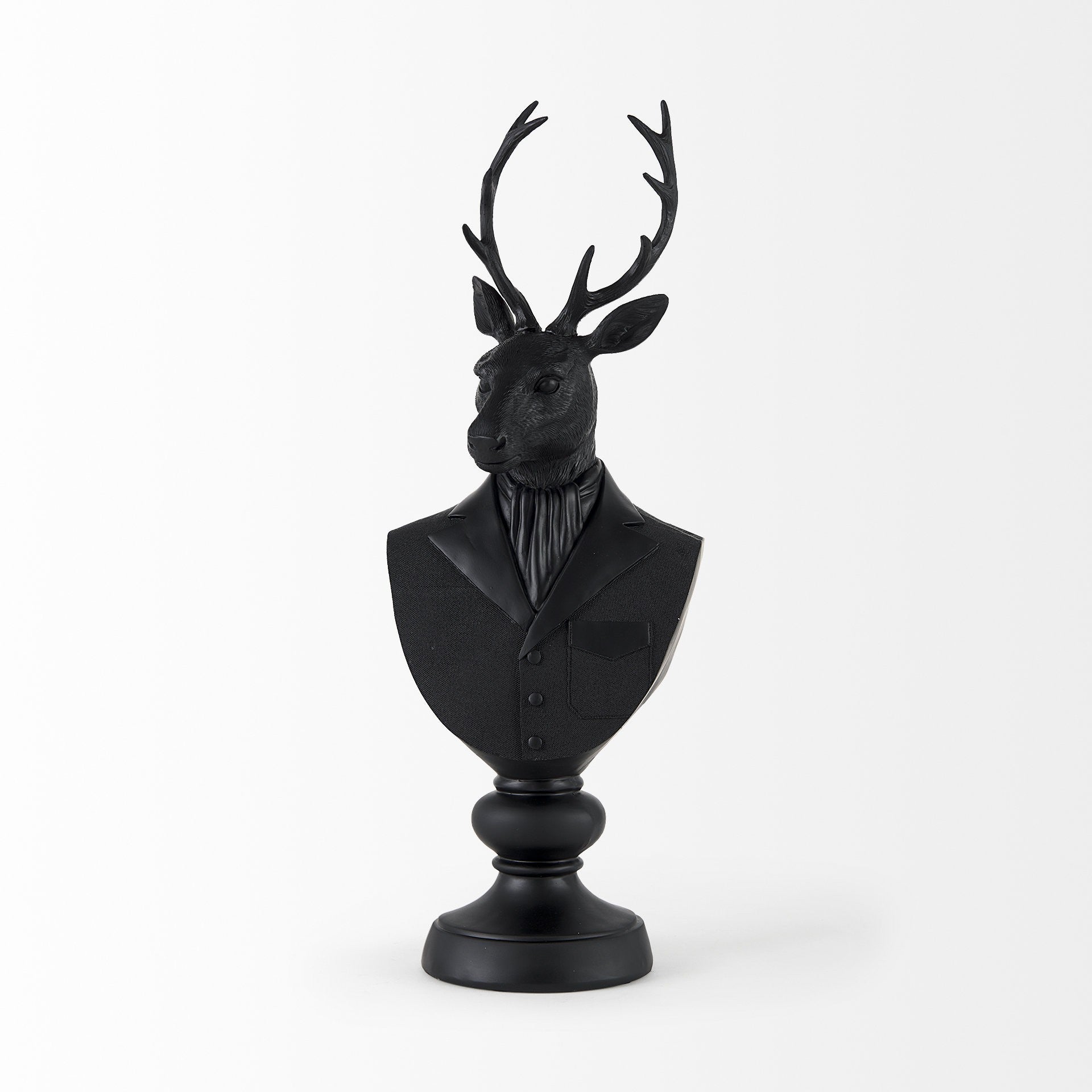 23" Black Polyresin Suited Deer Bust Tabletop Sculpture-Sculptures-DECOROLALA