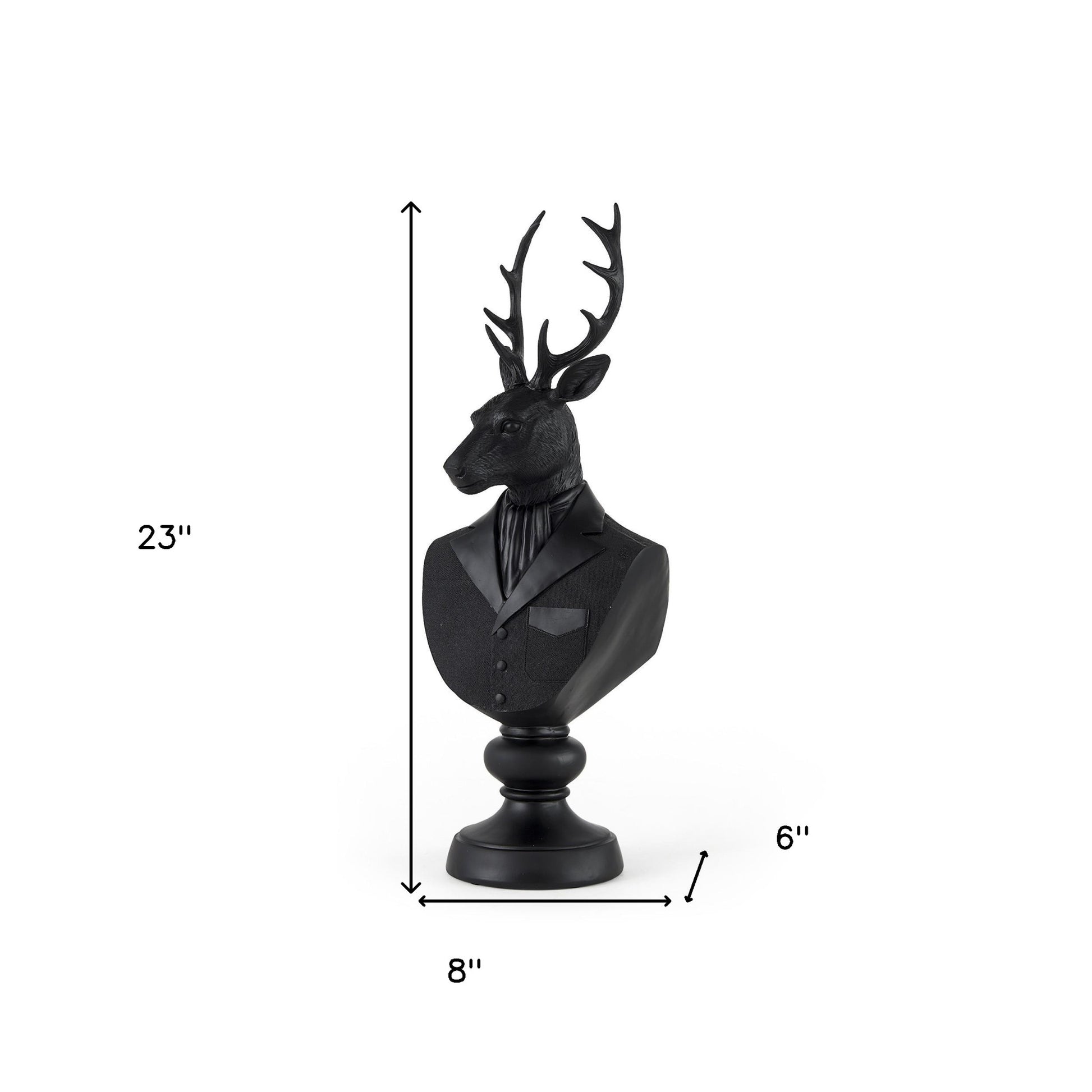 23" Black Polyresin Suited Deer Bust Tabletop Sculpture-Sculptures-DECOROLALA