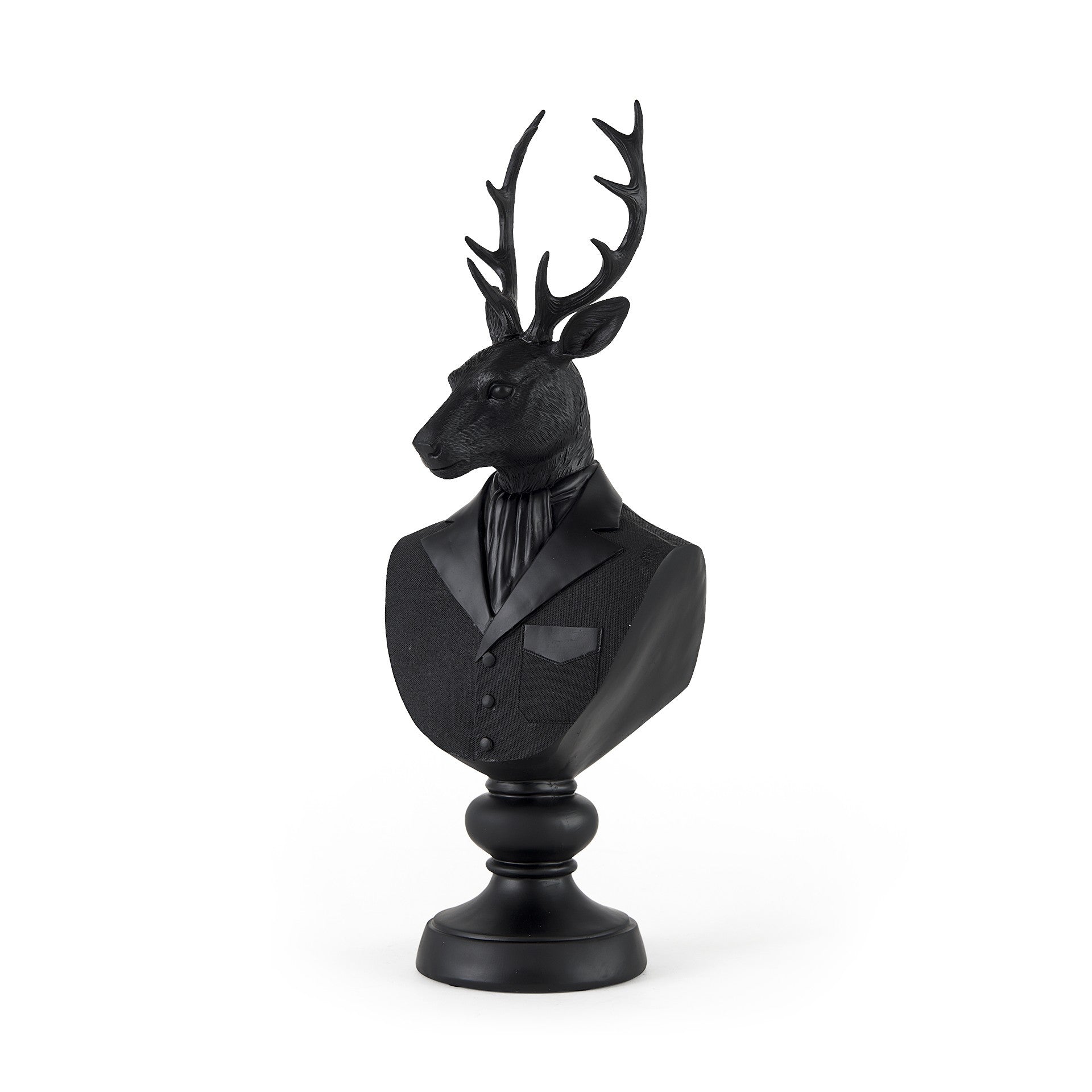 23" Black Polyresin Suited Deer Bust Tabletop Sculpture-Sculptures-DECOROLALA