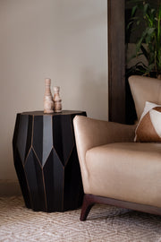 23" Black Solid Wood Round Drum End Table-End-Side Tables-DECOROLALA