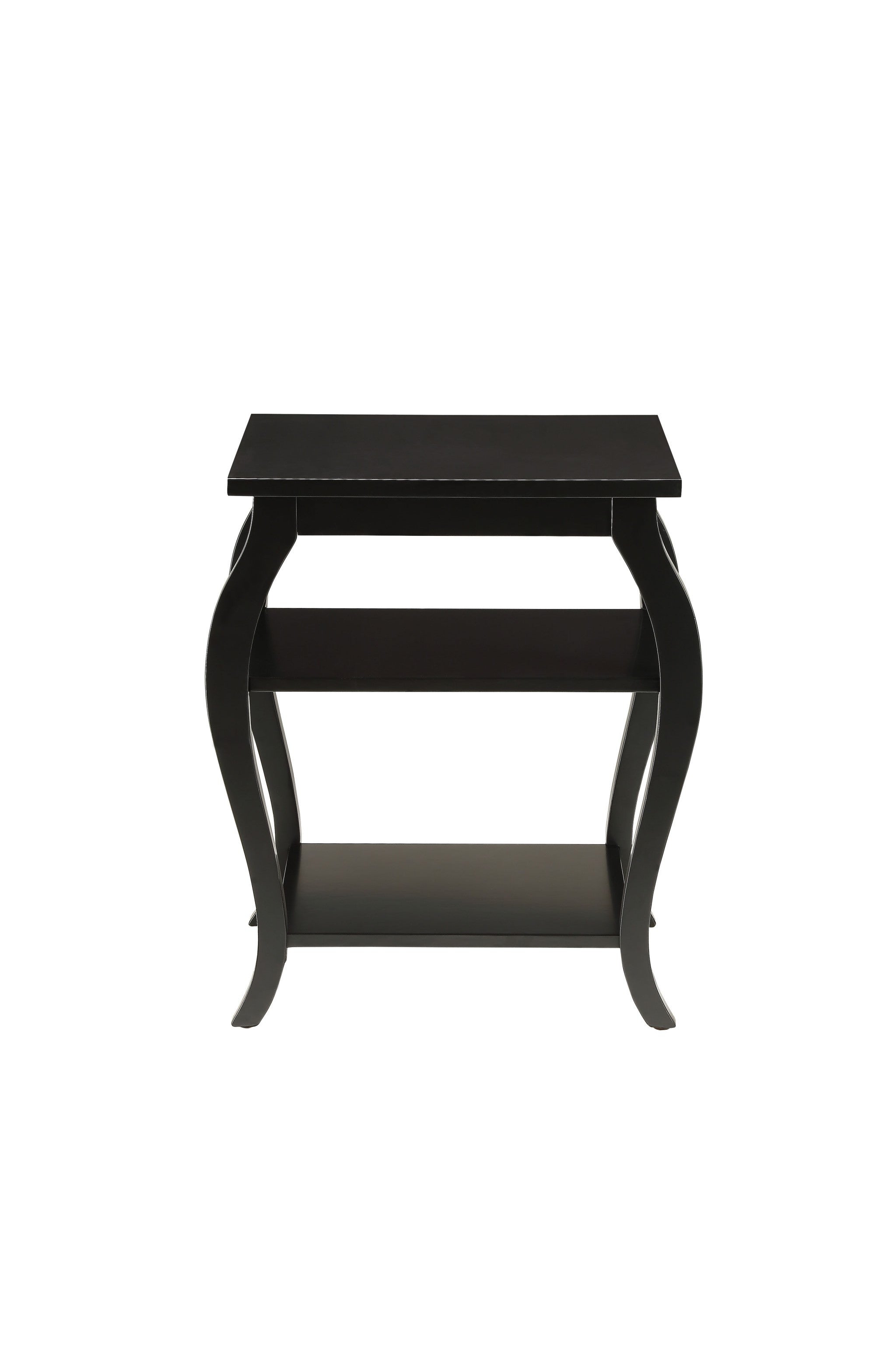 23" Black Wood Bow Leg End Table With Two Shelves-End-Side Tables-DECOROLALA