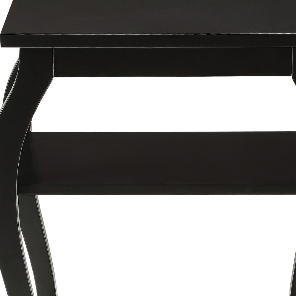 23" Black Wood Bow Leg End Table With Two Shelves-End-Side Tables-DECOROLALA