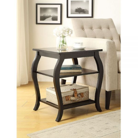 23" Black Wood Bow Leg End Table With Two Shelves-End-Side Tables-DECOROLALA