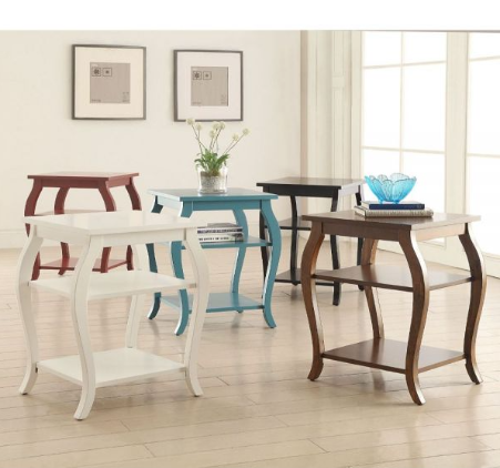 23" Black Wood Bow Leg End Table With Two Shelves-End-Side Tables-DECOROLALA