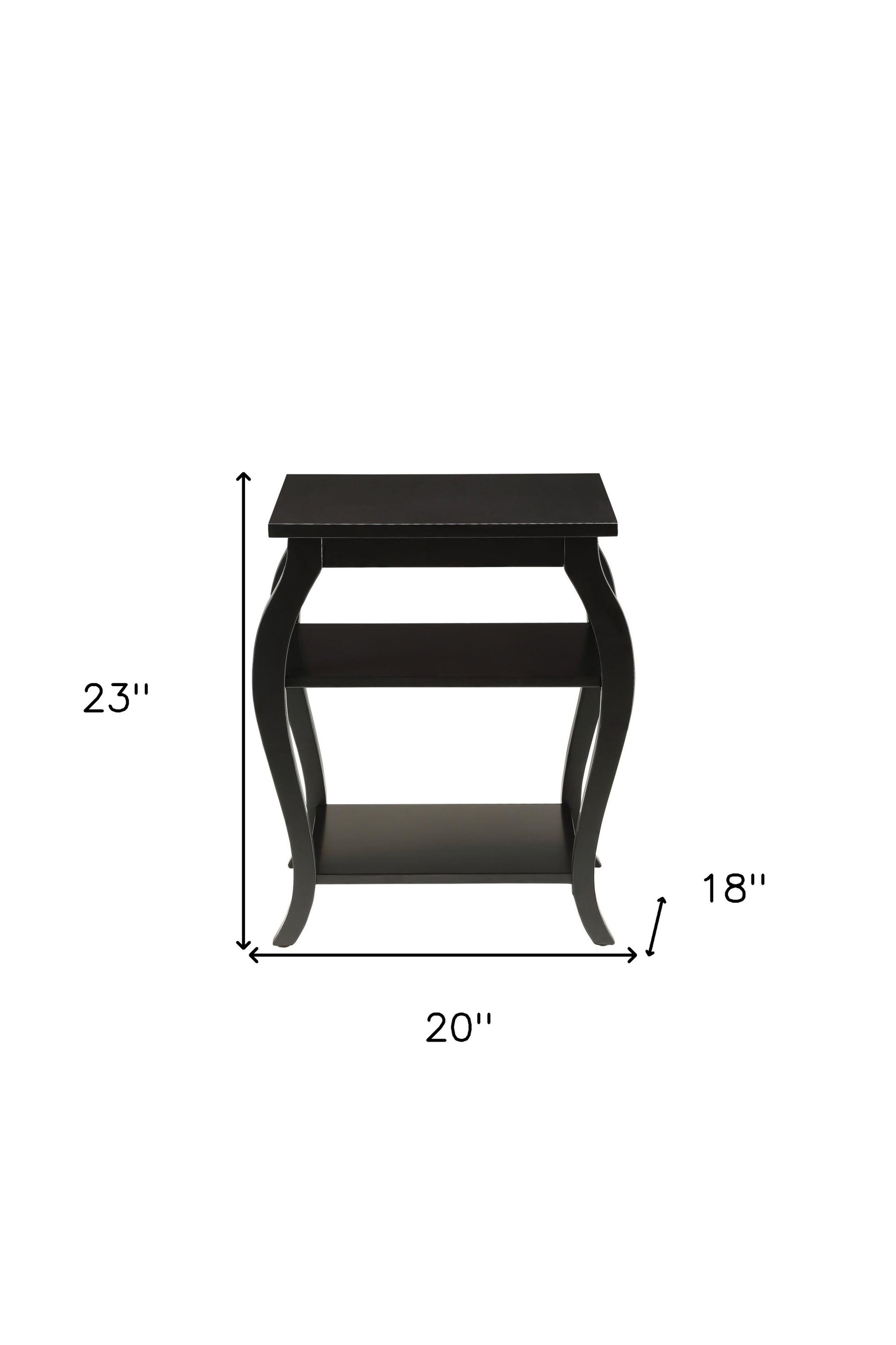 23" Black Wood Bow Leg End Table With Two Shelves-End-Side Tables-DECOROLALA