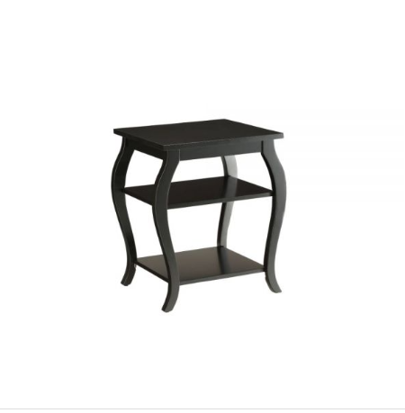 23" Black Wood Bow Leg End Table With Two Shelves-End-Side Tables-DECOROLALA
